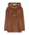 Herno Faux Fur Drawstring Hooded Bomber Jacket In Brown