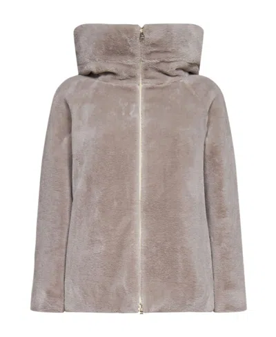 Herno Faux-fur Hooded Jacket In Nude