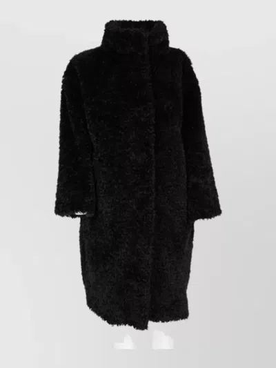 Herno Shearling-effect Textured Coat In Black