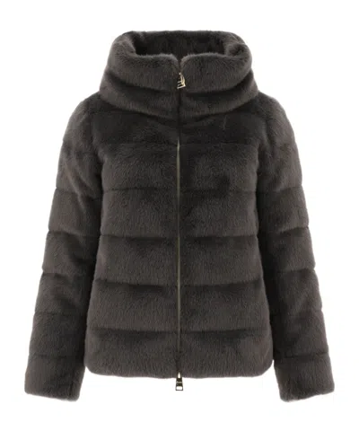 Herno Quilted Faux Fur Down Jacket In Black