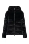 Herno Cropped Black Jacket With Plush Texture And High Collar In Black