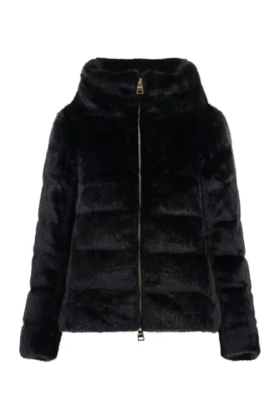 Herno Short Velvet Puffer Coat In Black