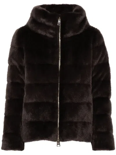 Herno Quilted Faux Fur Down Jacket In Black