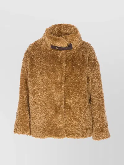 HERNO FAUX FUR JACKET BUCKLE DETAIL