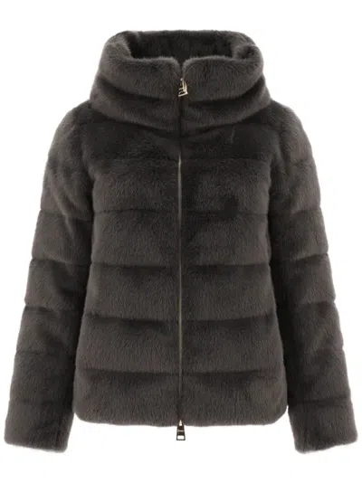 Herno Quilted Faux Fur Down Jacket In Black