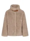 Herno Teddy Bear Texture Coat With High Collar In Brown