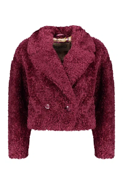 Herno Faux-fur Cropped Jacket In Burgundy