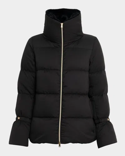 Herno Faux Fur Lined Down Puffer Jacket In Black