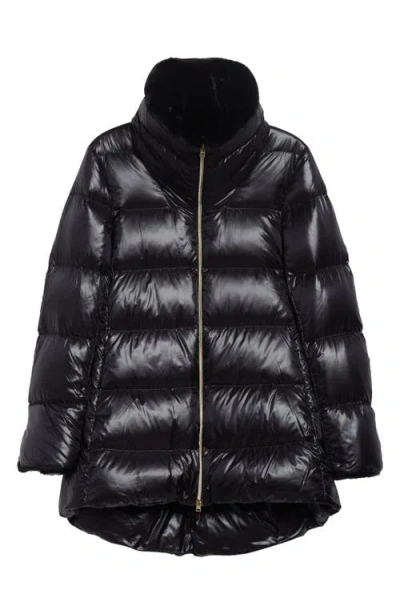 Herno Faux Fur Lined Water Repellent Quilted Down Jacket In Black