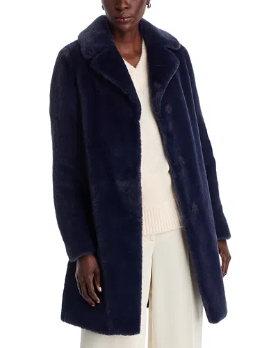 Herno Faux Fur Mid Length Coat In Navy