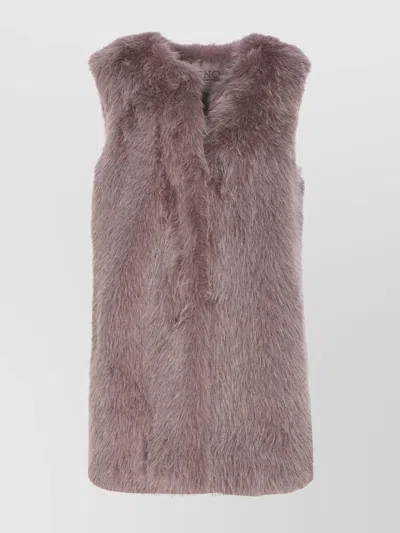 Herno Faux Fur Mid-length Sleeveless Vest In Brown