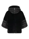 Herno Women Black Satin And Lady Alternative Fur Cape In Black