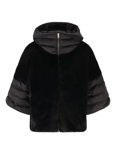 Herno Women Black Satin And Lady Alternative Fur Cape