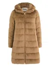 Herno Hooded Quilted Faux Fur Coat In Brown