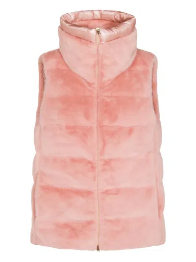 Herno Faux-fur Quilted Gilet In Pink