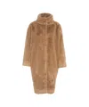 Herno Faux Fur Short Coat With High Collar In Brown