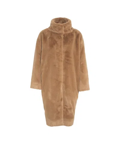 HERNO FAUX FUR SHORT COAT WITH HIGH COLLAR