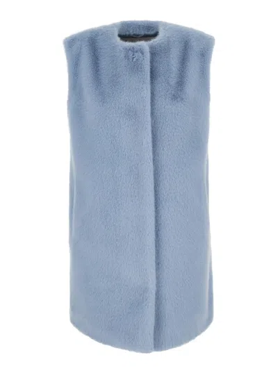 Herno Faux Fur Sleeveless Vest With Round Collar In Blue