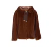 Herno Dark Brown Faux Fur Bomber Jacket With Custom Drawstring Hood In Brown