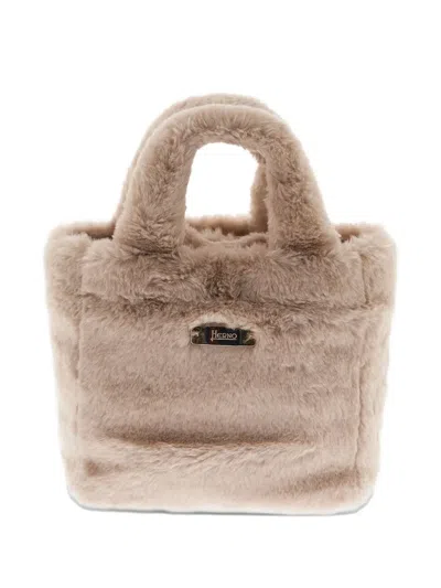 Herno Faux-fur Top-handle Bag In Neutral