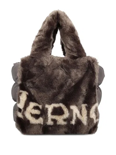 Herno Faux Fur Tote Bag With Logo Embellishment In Brown