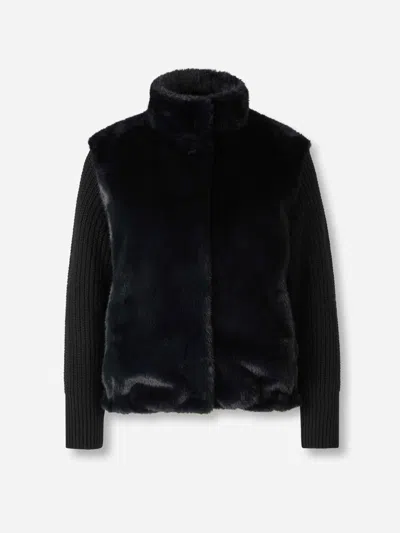 Herno Faux Fur Tricot Jacket In Black
