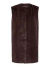 Herno Mid-length Faux Fur Vest With Concealed Closure And Welt Pockets In Multi