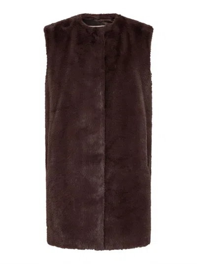 Herno Faux Fur Vest In Brown