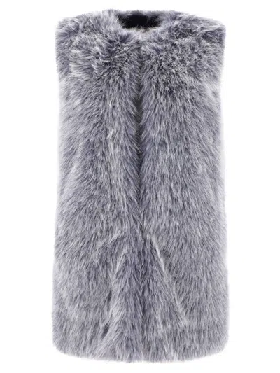Herno Faux Fur Vest Jacket In Light Blue