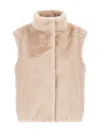 Herno Faux Fur Vest With High Collar And Concealed Closure In Brown
