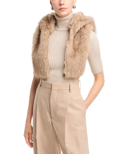 Herno Faux Fur Zip Front Long Hooded Scarf In Neutral