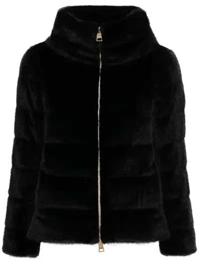 Herno Quilted Faux Fur Down Jacket In Black