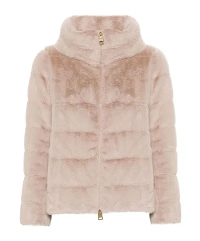 Herno Faux-fur Zipped Jacket In Neutrals