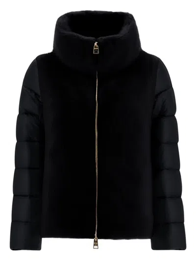 Herno Faux Fur-inserts Ultralight Padded Jacket In Black