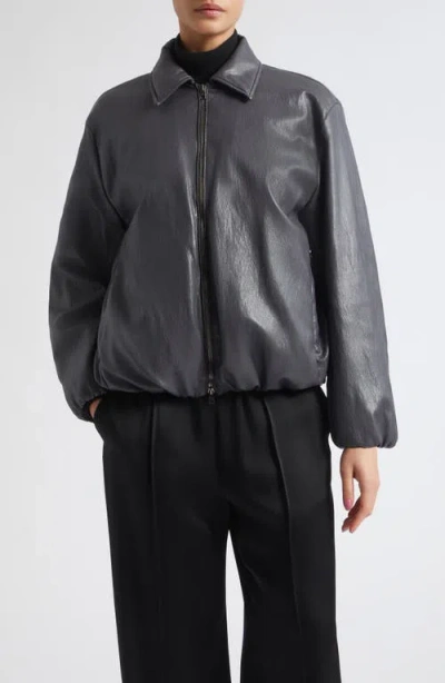 Herno Faux Leather Bomber Jacket In Black
