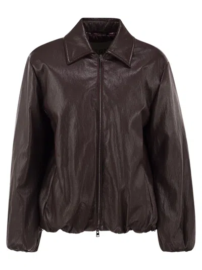 Herno Faux Leather-effect Padded Bomber Jacket In Brown