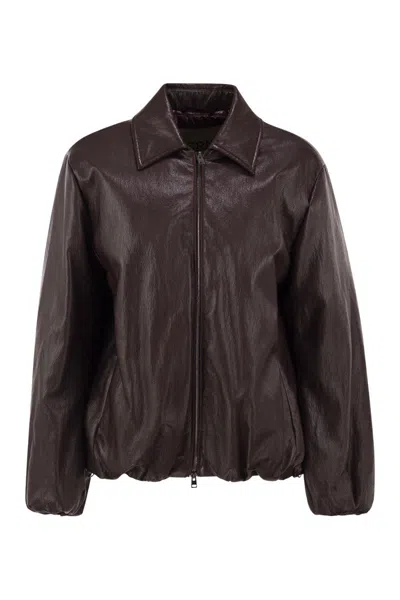 Herno Faux Leather-effect Padded Bomber Jacket In Brown