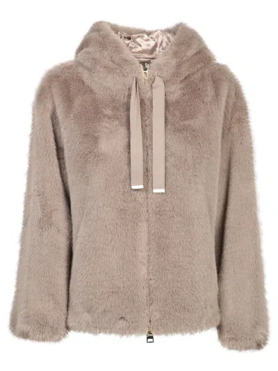 Herno Faux Mink Taupe Bomber In Beige