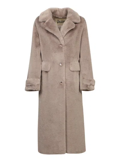 Herno Faux Mink Taupe Coat In Beige