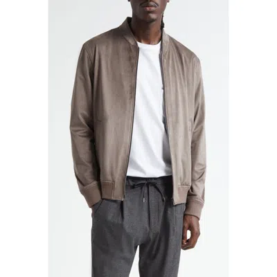 Herno Faux Suede Bomber Jacket In Brown