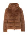 Herno Down Cape Style Jacket With Fur Effect In Brown