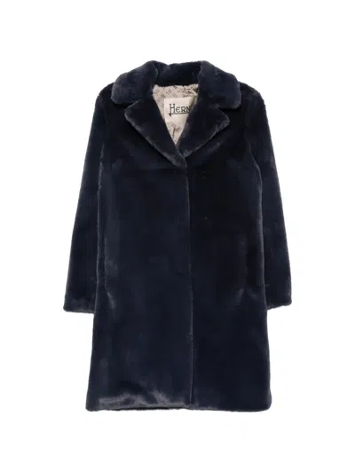 Herno Faux-fur Belted Coat In Blue