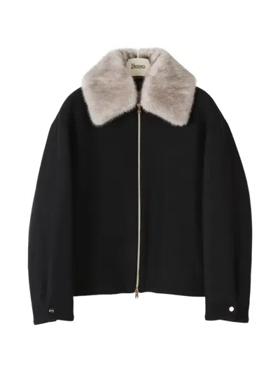 Herno Faux-fur Collar Jacket In Black