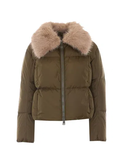 Herno Faux-fur Collar Padded Jacket In Green