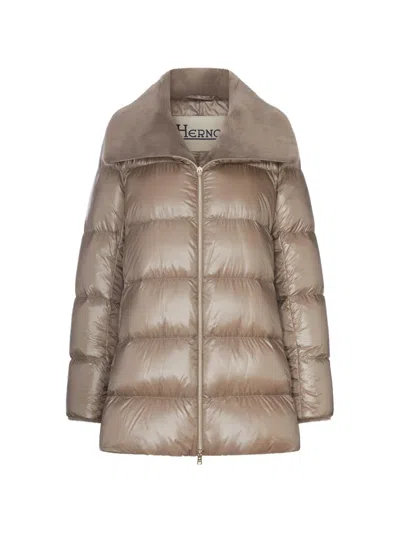Herno Women Nylon Ultralight And Lady Alternative Fur A-shape Down Jacket In Pink