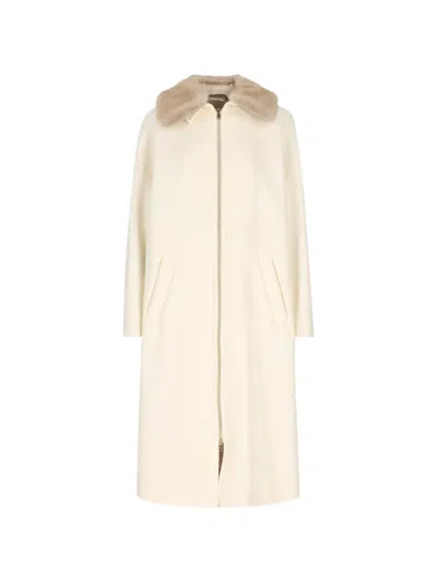 Herno Faux-fur Collar Zip-up Coat In Neutral