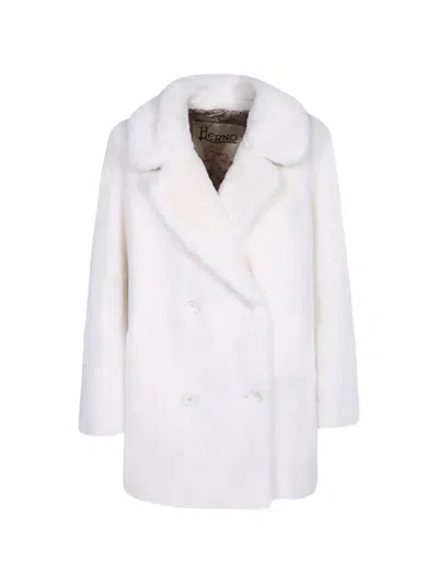 Herno Faux-fur Double-breasted Coat In White