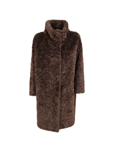 Herno Faux-fur Funnel-neck Coat In Brown