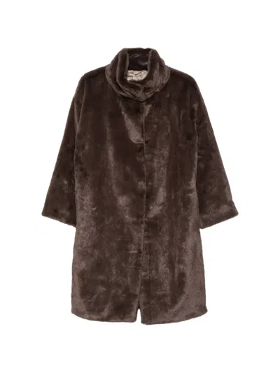 Herno Faux-fur Funnel-neck Coat In Brown