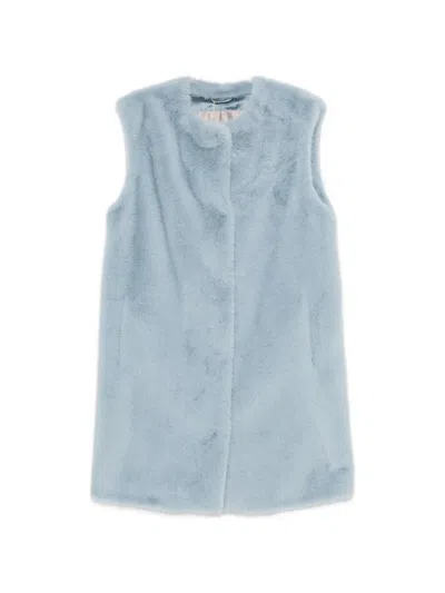 Herno Faux Fur Mid Length Sleeveless Coat In Blue
